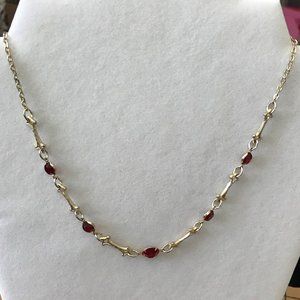 Shiny Red Plastic Gems on Gold Tone Chain